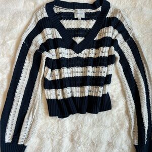Pink Rose Black and White V-Neck Sweater